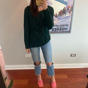 Forest green cable knit sweater